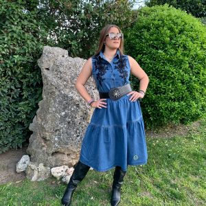VESTIDO DENIM FLORES